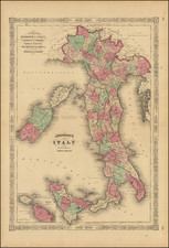 Italy, Northern Italy, Southern Italy and Malta Map By Alvin Jewett Johnson  &  Benjamin P Ward