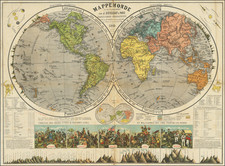 Mappemonde en Deux Hemispheres par J. Dosseray a Paris