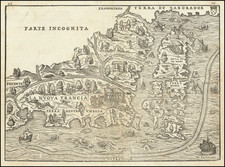 New England, Maine and Eastern Canada Map By Giovanni Battista Ramusio / Giacomo Gastaldi