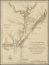 Cape Fear River, with the Counties Adjacent, and the Towns of Brunswick and Wilmington, against which Lord Cornwallis, detached a Part of his Army, the 17th of January last