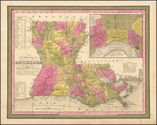 South, Louisiana and New Orleans Map By Samuel Augustus Mitchell