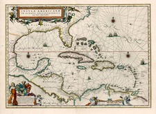 South, Southeast, Caribbean and Central America Map By Willem Janszoon Blaeu