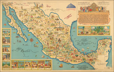 Mapa Ilustrado de la Republica Mexicana Publicado Por Margaret M. Crane  Eugenio Fischgrund