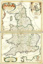 [England, Scotland & Wales]. Parte Settentrionale del Regno d'Inghilterra . . . (with) Parte Meridionale del Regno d'Inghilterra . . .  By Vincenzo Maria Coronelli