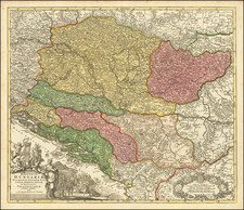 Hungary, Romania, Balkans, Croatia & Slovenia, Bosnia & Herzegovina and Serbia & Montenegro Map By Johann Baptist Homann