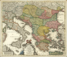 Hungary, Romania, Balkans, Italy and Greece Map By Matthaus Seutter