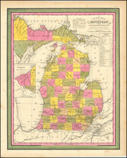 A New Map of Michigan with its Canals, Roads & Distances . . . 1846 By Samuel Augustus Mitchell