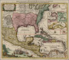 Southeast, Midwest and Caribbean Map By Matthaus Seutter