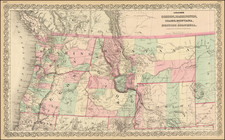 Rocky Mountains, Idaho, Montana, Wyoming, Pacific Northwest, Oregon and Washington Map By G.W.  & C.B. Colton