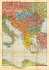 Balkans, World War II and Greece Map By Bibliographische Institut