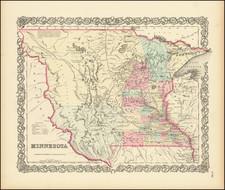 Minnesota, Plains, North Dakota and South Dakota Map By Joseph Hutchins Colton