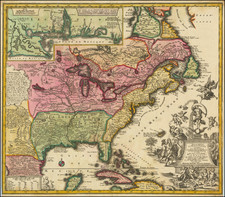 South, Southeast, Texas, Midwest and North America Map By Matthaus Seutter