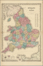 England and Wales Map By Joseph Hutchins Colton