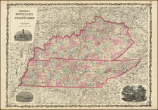 Kentucky and Tennessee Map By Alvin Jewett Johnson  &  Ross C. Browning