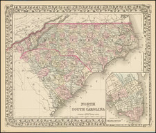 North Carolina and South Carolina Map By Samuel Augustus Mitchell Jr.