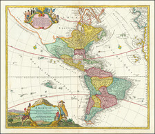 Totius Americae Septentrionalis et Meridionalis Novissima Representatio quam ex fingulis Geographorum Tabulis collecta luci publicae accommodavit By Johann Baptist Homann