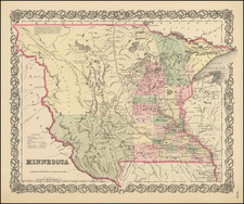 Minnesota, Plains, North Dakota and South Dakota Map By Joseph Hutchins Colton