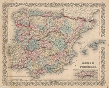 Europe, Spain and Portugal Map By Joseph Hutchins Colton