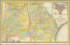 Map of the States of Alabama and Georgia [Inset Plan of Savannah] By Hinton, Simpkin & Marshall