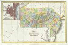Map of the States of Pennsylvania and New Jersey  (with plan of Philadelphia) By Hinton, Simpkin & Marshall