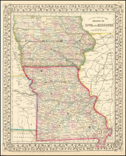 County Map of the States of Iowa and Missouri By Samuel Augustus Mitchell Jr.