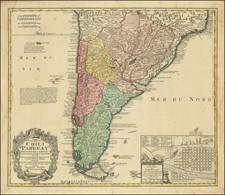 Typus Geographicus Chili, Paraguay Freti Magellanici &c. . . MDCCXXXIII (with large plan of Santiago) By Homann Heirs