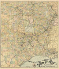 (Texas, etc.) Geographically Correct County Map Showing the lines of the Cotton Belt Route and Connections By St. Louis Southwestern Railway