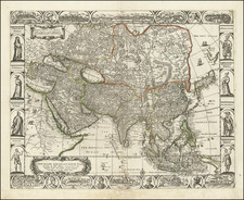 New Plaine and Exact Map of Asia described by N I Visscher and rendered into English with the habits of the Countries and Manner of the Cheife Citties  . . . [Carte-a-figures] By John Overton