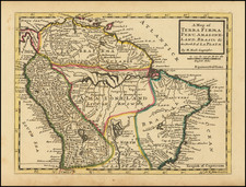 Brazil, Paraguay & Bolivia, Peru & Ecuador, Venezuela and British Columbia Map By Herman Moll