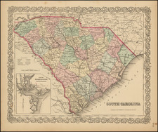 South Carolina Map By Joseph Hutchins Colton