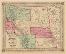 Kansas, Nebraska, North Dakota, South Dakota, Colorado, Colorado, Montana and Wyoming Map By Alvin Jewett Johnson  &  Benjamin P Ward