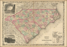 North Carolina and South Carolina Map By Alvin Jewett Johnson  &  Ross C. Browning