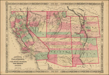 Southwest, Arizona, Colorado, Utah, Nevada, New Mexico, Rocky Mountains, Utah and California Map By Alvin Jewett Johnson  &  Benjamin P Ward