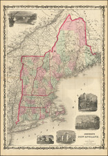 New England, Maine, Massachusetts, New Hampshire, Rhode Island and Vermont Map By Alvin Jewett Johnson  &  Ross C. Browning