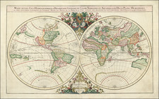 Mappe-Monde Geo-Hydrographique, ou Description Generale du Globe Terrestre et Aquatique  en Deux Plans-Hemispheres  ou Sont Exactement Remarquees en General Toutes Les Parties De La Terre et de L'Eau, Suivant les Relations Les Plus Nouvelles . . .  By Alexis-Hubert Jaillot