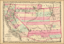 Southwest, Rocky Mountains and California Map By Alvin Jewett Johnson  &  Benjamin P Ward