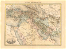 Middle East, Persia & Iraq and Turkey & Asia Minor Map By Jean Migeon