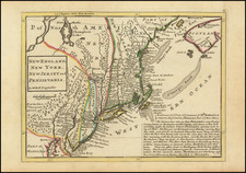 New England, Connecticut, Massachusetts, Rhode Island, New York State, Mid-Atlantic, New Jersey and Pennsylvania Map By Herman Moll