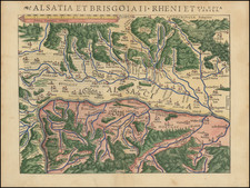 (First state!)  [ Upper Rhine River Valley -- Strasbourg to Basle ]   Alsatia et Brisgoia II Rheni Et VII Nova Tabula By Sebastian Munster