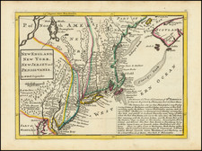 New England, Connecticut, Massachusetts, Rhode Island, New York State, Mid-Atlantic, New Jersey and Pennsylvania Map By Herman Moll