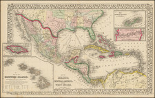 Hawaii, Mexico, Caribbean and Hawaii Map By Samuel Augustus Mitchell Jr.