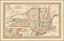 New England, Connecticut, Massachusetts, New Hampshire, Vermont and New York Map By Samuel Augustus Mitchell Jr.