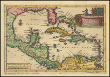 Iukatan en Vaste Kusten van Nieuw Spanje, met de Landfchappen en Eylanden, ten Oosten, Noorden, en Zaiden, bezogt. By Pieter van der Aa