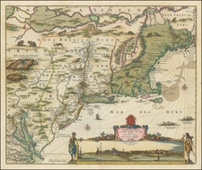 New England, Massachusetts, New York City, New York State, Mid-Atlantic, New Jersey, Pennsylvania and Virginia Map By Nicolaes Visscher I