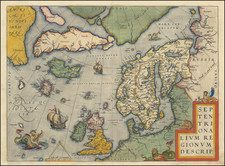 Atlantic Ocean, British Isles and Scandinavia Map By Abraham Ortelius