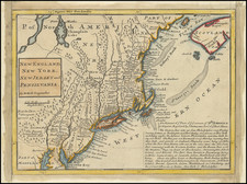 New England, Massachusetts, New York State, Mid-Atlantic, New Jersey and Pennsylvania Map By Herman Moll