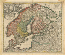 Scandinavia complectens Sueciae, Daniae & Norvegiae Regna ex Tabulis By Johann Baptist Homann