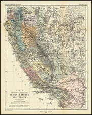 [The Indian Tribes of California]   Karte Übersicht zur Verbreitung der Indianer-stämme in Kalifornien By Augustus Herman Petermann