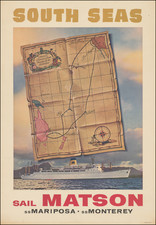 Hawaii, Australia & Oceania, Pacific, Australia, Oceania, New Zealand, Hawaii and California Map By Matson Cruise Line