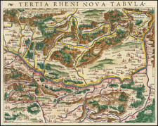 (First state!) [ Rhine River Valley ]   Tertia Rheni Nova Tabula By Sebastian Munster